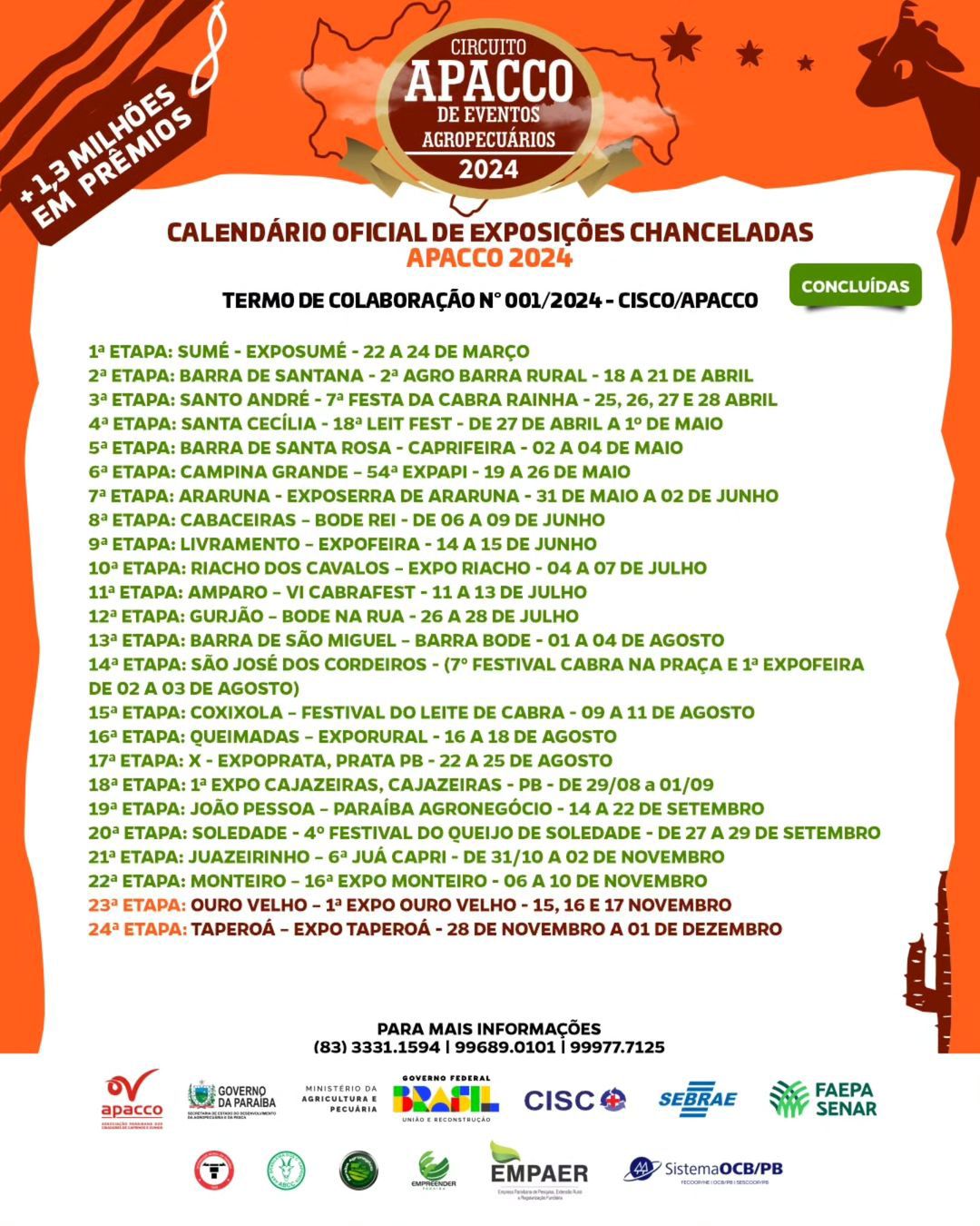 CALENDÁRIO OFICIAL DAS ETAPAS DO CIRCUITO APACCO 2024